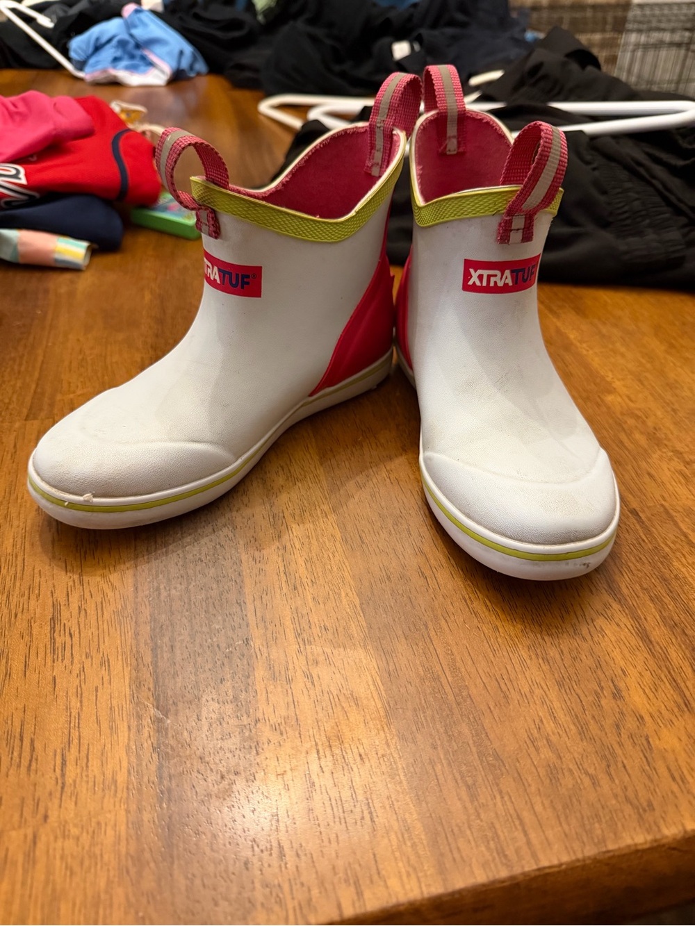 XTRATUF Kids White and Pink Waterproof Rain Boots